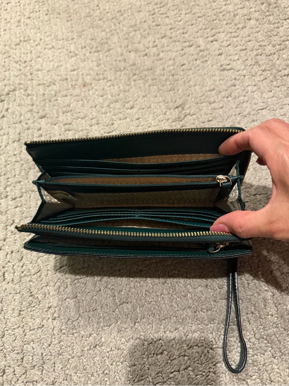 kate spade Dark Green Zip-Around Wristlet Wallet with Gold Hardware